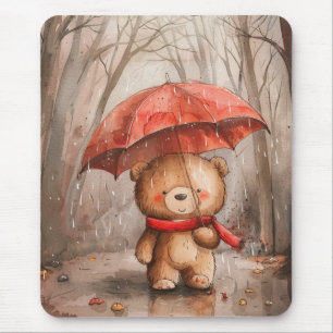 Mousepad Um Urso Teddy Fofo na Chuva