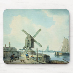 Mousepad Uma cena da costa com moinhos de vento e