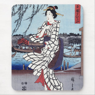 Mousepad Uma Fria Noite de Verão na Ponte, Utagawa Hiroshig