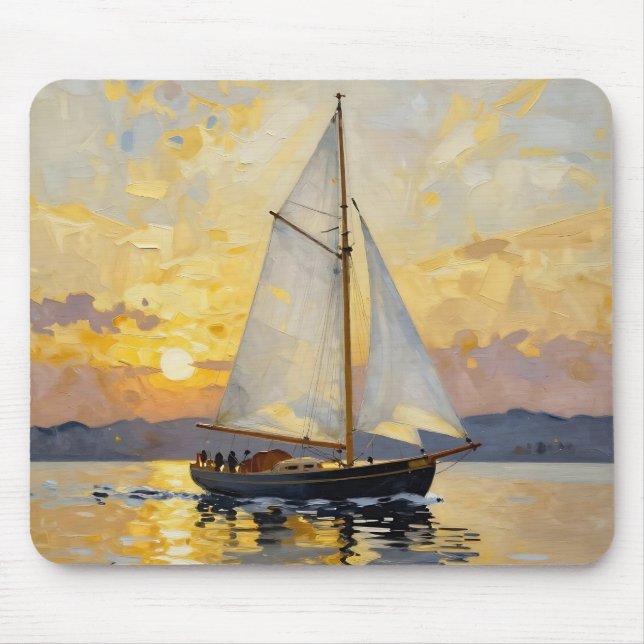 Mousepad Uma Ilustração em Impasto de um Barco à Vela ao Pô (Frente)