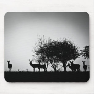 Mousepad Uma imagem de alguns cervos na névoa da manhã