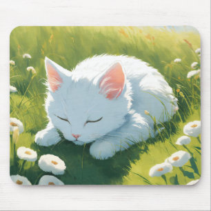 Mousepad Uma imagem de um gatinho branco dormindo