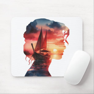 Mousepad uma máscara de mulher envolvendo um veleiro ao pôr
