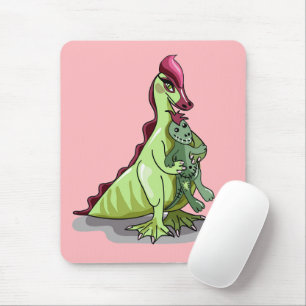 Mousepad Uma Mulher Hadrosaurus Segurando Uma Boneca.