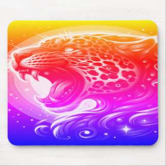 Mousepad Uma Onça Pintada Vermelha Rosa Azul Amarela + Roxa
