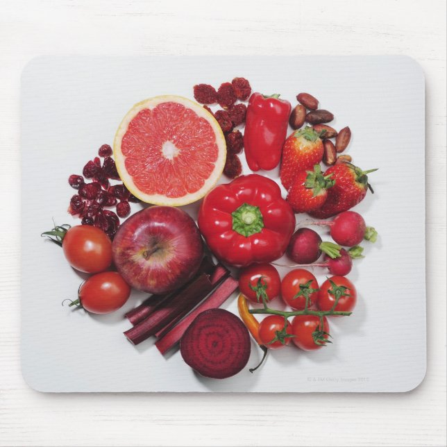 Mousepad Uma seleção de frutas e legumes vermelhos. (Frente)