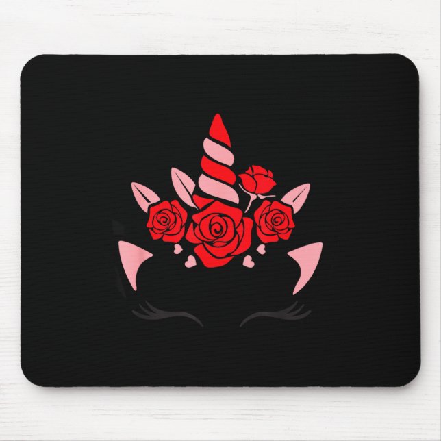 Mousepad Unicorn Face Eyelashes Smile Flowers St. Valentine (Frente)