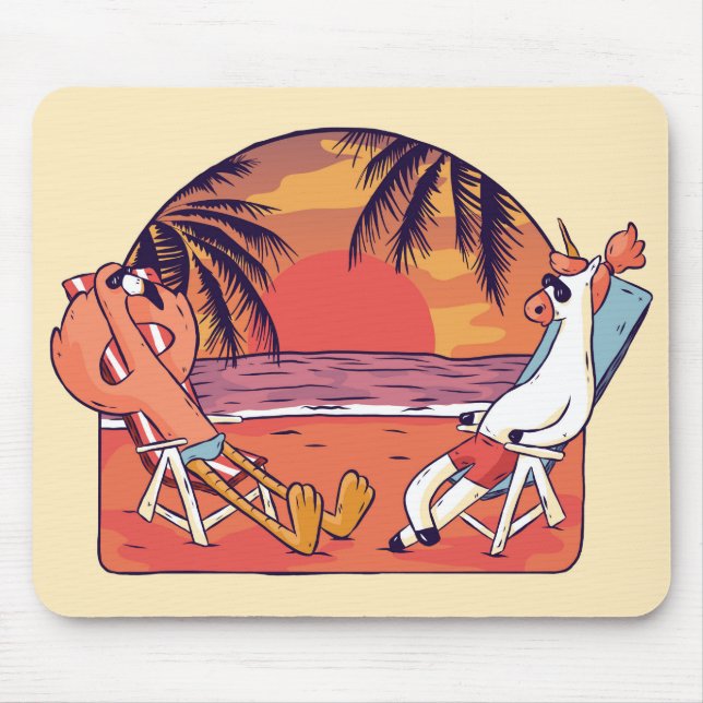 Mousepad Unicorn Flamingo Beach (Frente)