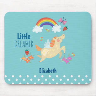 Mousepad Unicorn Rainbow Clouds and Flowers Little Dreamer