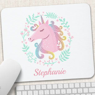 Mousepad Unicórnio Arco-íris Floral