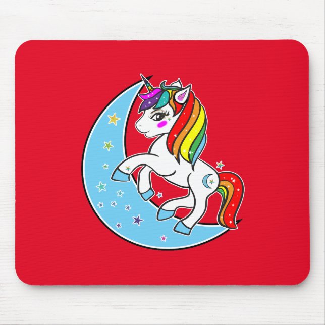 Mousepad Unicórnio Azul Celestial Arco-íris & Estrelas (Frente)