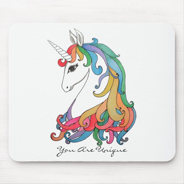 Mousepad Unicórnio bonito do arco-íris da aguarela (Frente)
