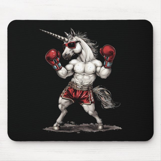 Mousepad Unicórnio Boxeador Com Luvas de Boxe Kickboxing En (Frente)