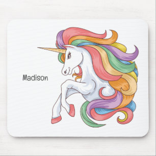 Mousepad Unicórnio Colorido de Nome Personalizado