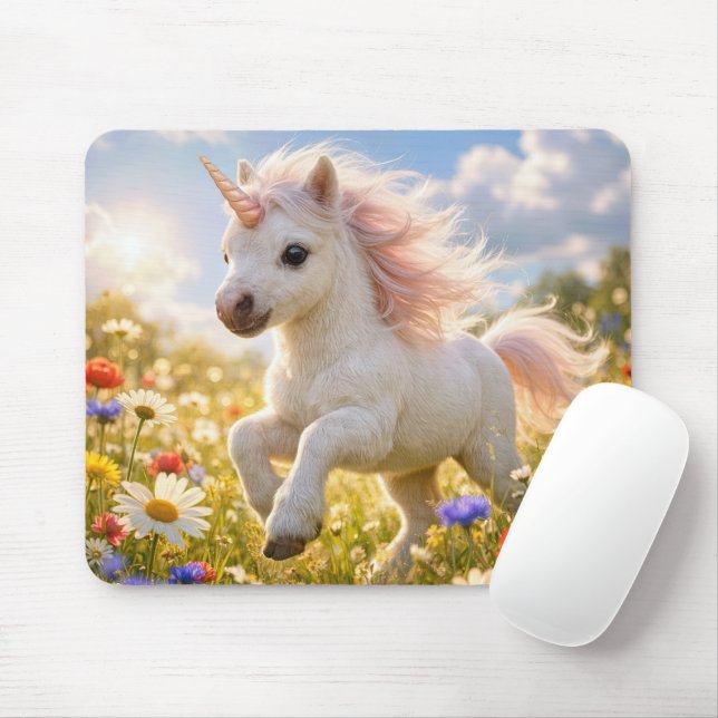 Mousepad Unicórnio Correndo em Campo de Flores Silvestres (Com mouse)