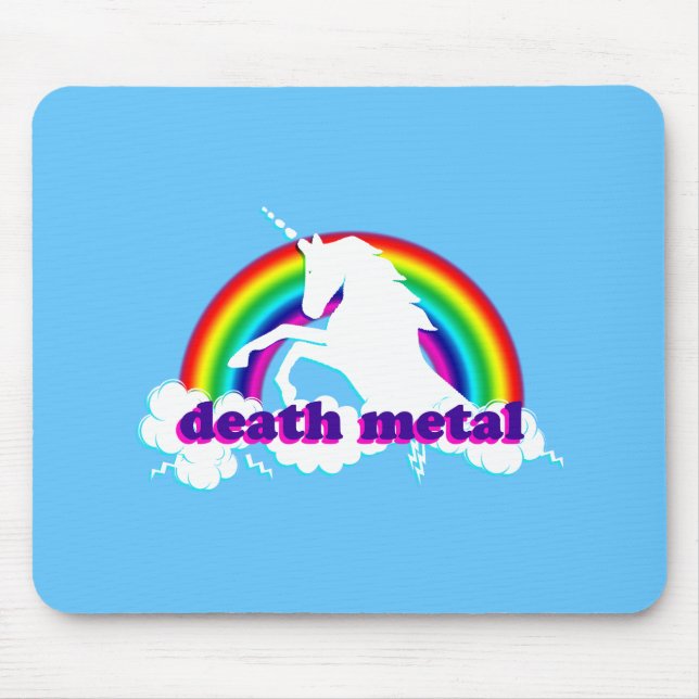 Mousepad Unicórnio e arco-íris engraçados do metal da morte (Frente)