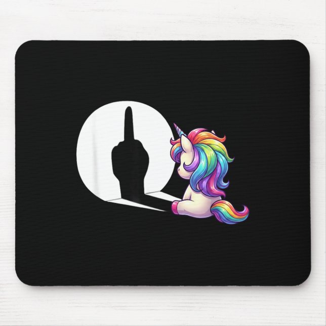 Mousepad Unicórnio Engraçado Com Dedo do Meio Manhã Mal Hum (Frente)