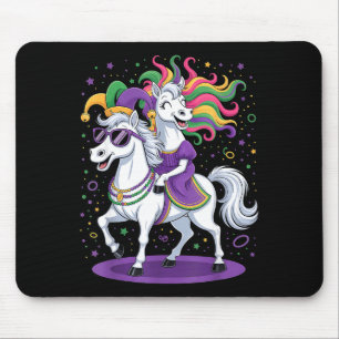 Mousepad Unicórnio Engraçado Montando Cavalo Chapéu de Bobo