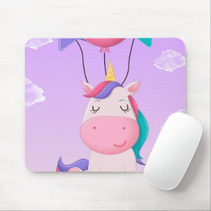 Mousepad Unicórnio Fofo Sentado e Balões Lilás