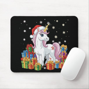 Mousepad Unicórnio Mágico de Natal Fofo com Chapéu de Papai