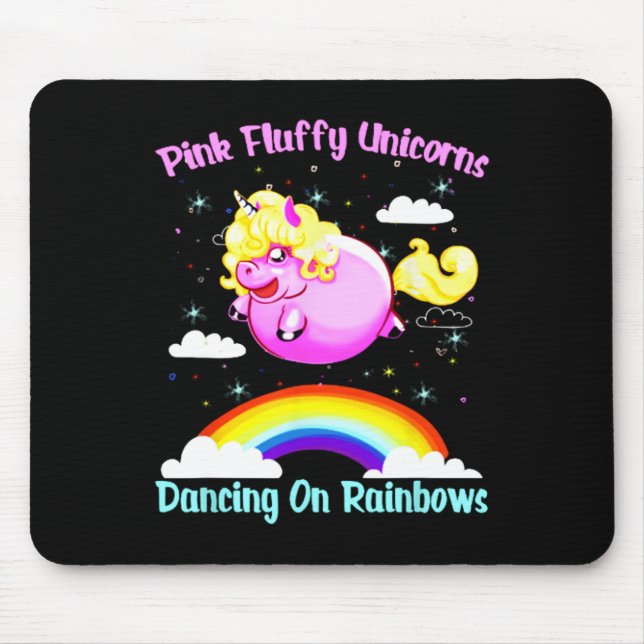 Mousepad Unicórnios Rosa Fluffy Dançando Em Rainbots-Camisa (Frente)