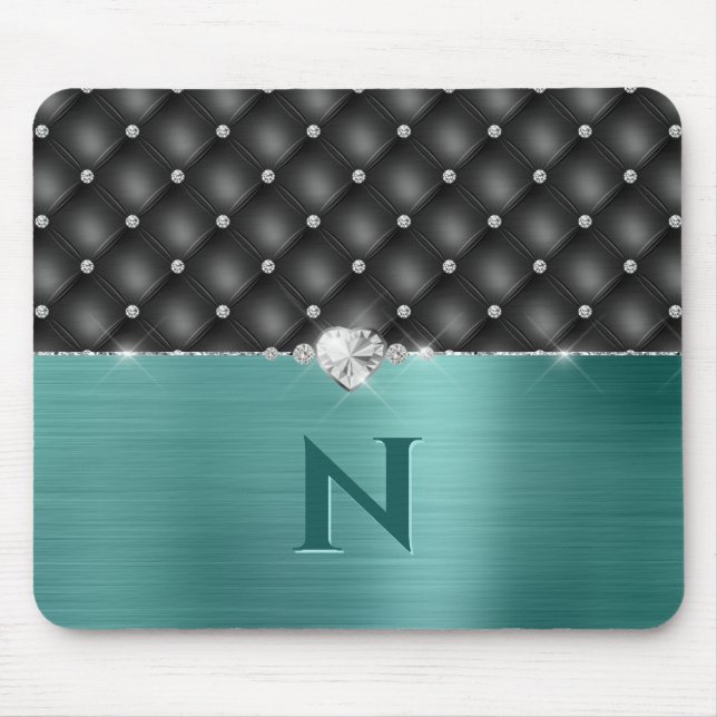 Mousepad Upholsteria de Glam Metal Faux Teal e rato Monogra (Frente)