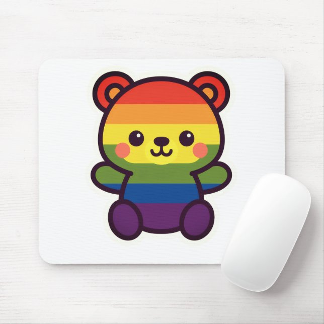 Mousepad Ursinho Arco-Íris Kawaii - Uma Esmagada LGBTQ+ Org (Com mouse)