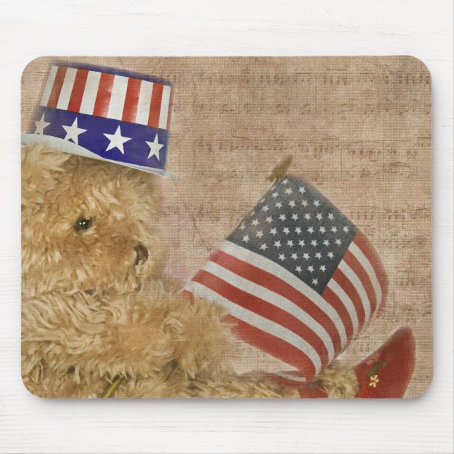 Mousepad ursinho de pelúcia com bandeira americana (Frente)