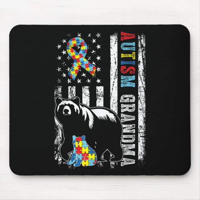 Mousepad Urso Avó Autismo Com Quebra-cabeça &amp; Sinalizad (Frente)
