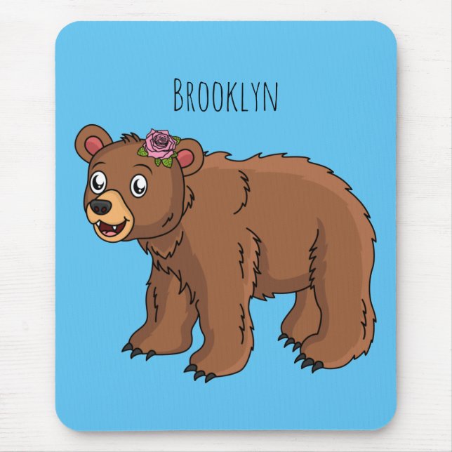 Mousepad Urso bonito com ilustração de desenho animado de f (Frente)
