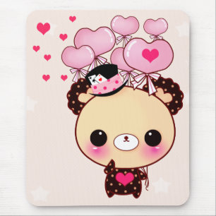 Mousepad Urso bonito e balões cor-de-rosa