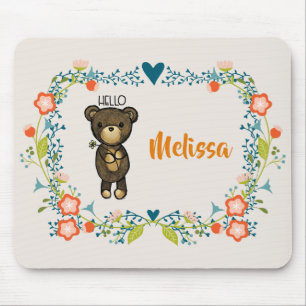 Mousepad Urso-Cinto, Flor Amarelo e Frasto Floral