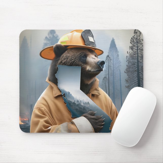 Mousepad Urso como Bombeiro da Califórnia (Com mouse)