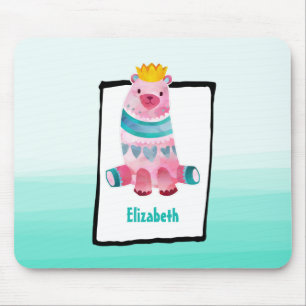 Mousepad Urso de Aquarela Bonito no Suporte de Mão Verde A