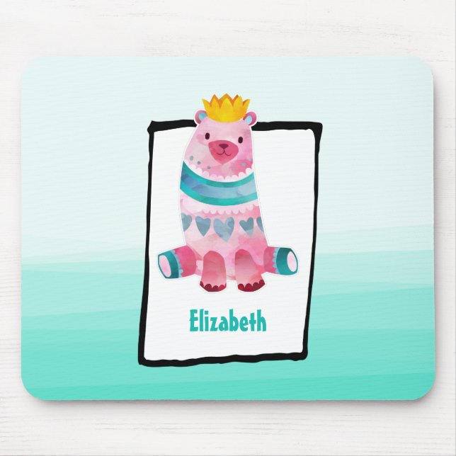 Mousepad Urso de Aquarela Bonito no Suporte de Mão Verde Aq (Frente)