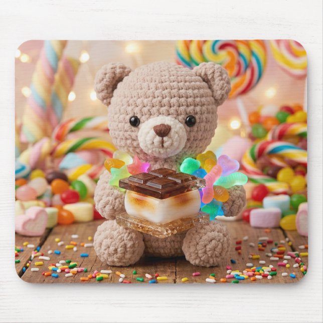 Mousepad Urso de Crochê com S'more Caprichoso (Frente)