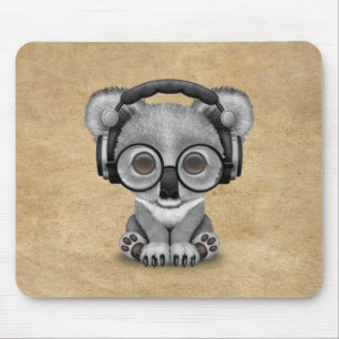 Mousepad Urso de Koala bonito DJ do bebê que veste fones d
