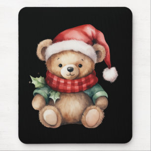 Mousepad Urso de Natal em Aquarela