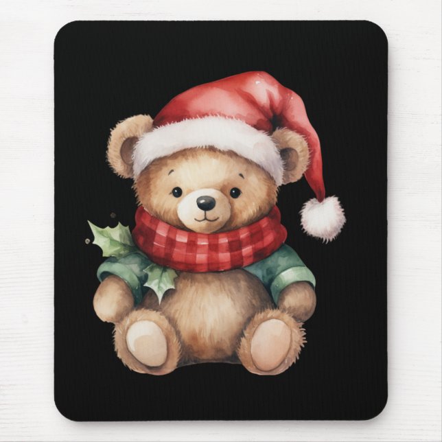 Mousepad Urso de Natal em Aquarela (Frente)