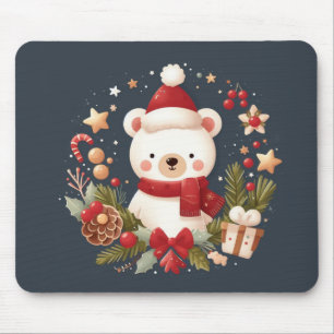 Mousepad Urso de Natal/Inverno em coroa