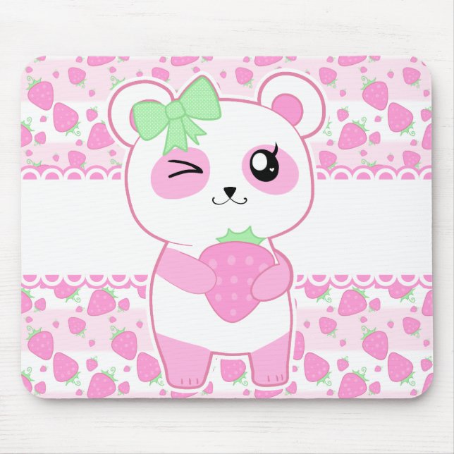 Mousepad Urso de panda bonito de Kawaii do rosa da morango (Frente)