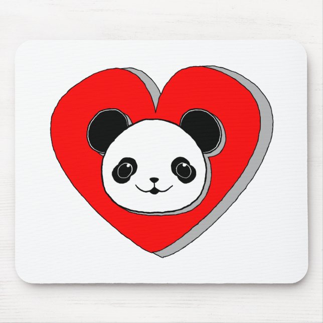 Mousepad Urso De Panda Bonito E Desenho De Coração Vermelho (Frente)