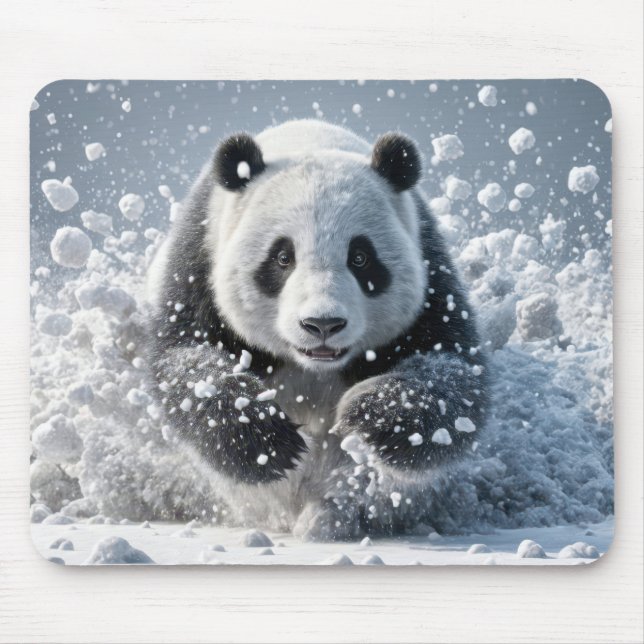 Mousepad Urso De Panda Correndo Na Neve (Frente)