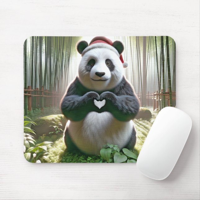 Mousepad Urso De Panda De Natal Na Floresta De Bambu (Com mouse)