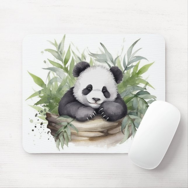 Mousepad Urso De Panda Na Cesta De Bambu (Com mouse)