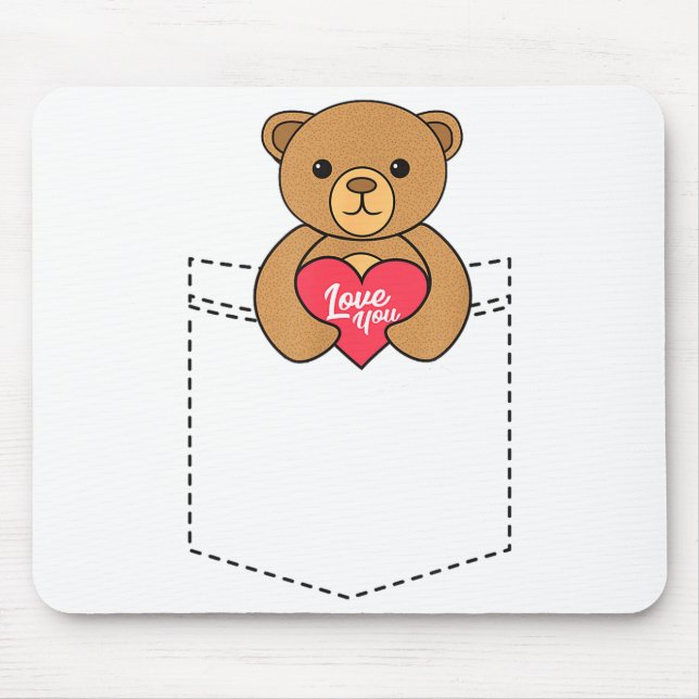 Mousepad Urso de pelúcia fofo no bolso abraçando coração -  (Frente)