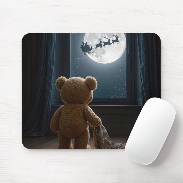 Mousepad Urso de pelúcia observando o Papai Noel (Com mouse)