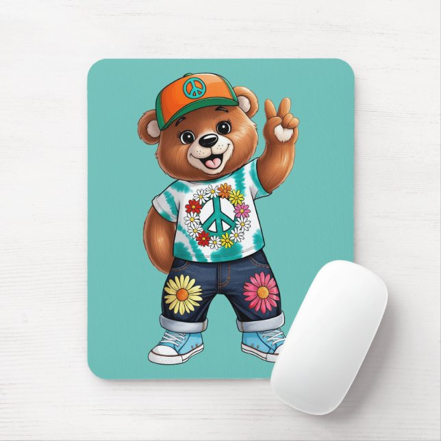 Mousepad Urso de Teddy com roupa pacífica ocasional 1 (Com mouse)
