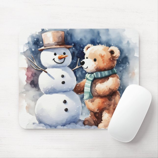 Mousepad Urso De Teddy De Inverno E Neve (Com mouse)