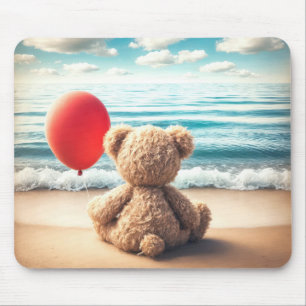Mousepad Urso de Teddy numa Praia com Balão